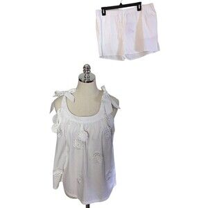 NEW Gretchen Scott White 2 Pc Top/Shorts Pajamas Size LARGE Girly Girl